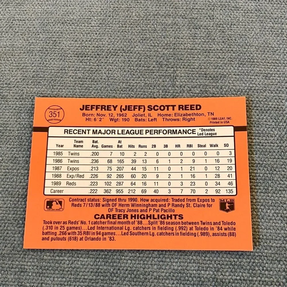 1990 Donruss Cincinnati Reds Baseball Card Trading Card